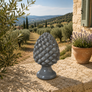 Pomme de pin en céramique de 14cm et de couleur grise
