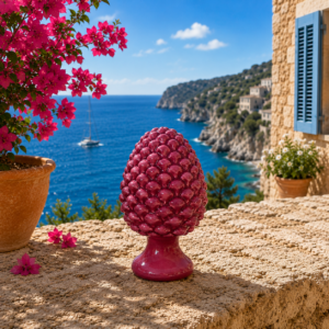 Pomme de pin en céramique de couleur rose et de 14cm