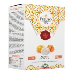 Pâtisseries siciliennes aux amandes et aux agrumes de Sicile, de chez Peluso, boite de 250g.