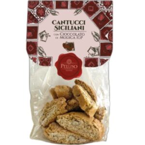 Cantucci au chocolat de Modica IGP, pâtisseries artisanales siciliennes de chez Peluso, sachet de 250g.