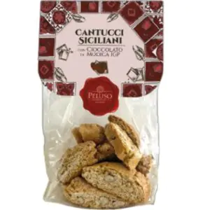 Cantucci au chocolat de Modica IGP, pâtisseries artisanales siciliennes de chez Peluso, sachet de 250g.
