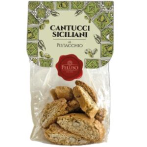 Cantucci à la pistache de Sicile, pâtisseries artisanales siciliennes de chez Peluso, sachet de 250g.