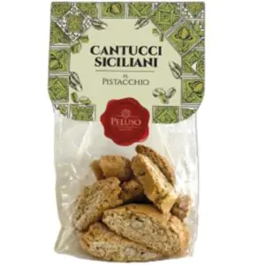 Cantucci à la pistache de Sicile, pâtisseries artisanales siciliennes de chez Peluso, sachet de 250g.