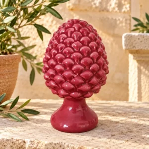 Pigne sicilienne en céramique rose de 14 cm, décoration traditionnelle sur fond méditerranéen