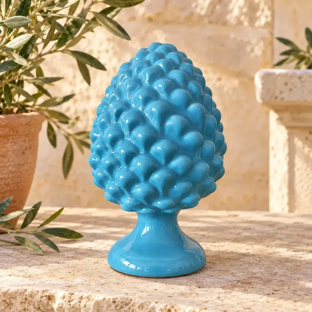 Pigne sicilienne en céramique Tiffany de 18 cm, décoration traditionnelle sur fond méditerranéen