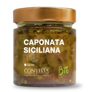 Caponata sicilienne biologique de chez convivia dans un pot en verre de 190g