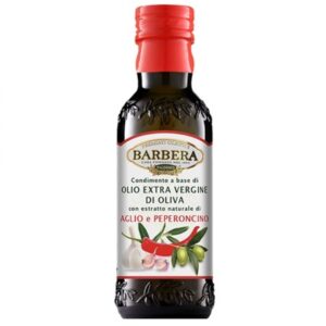 Huile d'olive extra vierge Barbera aromatisée à l'ail et au piment, dans bouteille en verre de 250ml