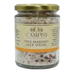 Sel marin de Trapani en Sicile, aux épices, de chez Campisi, dans un pot en verre de 300g