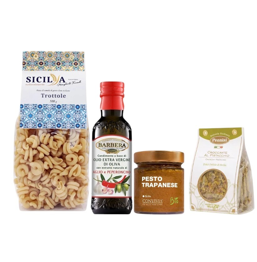 panier gourmand comprenant plusieurs produits siciliens