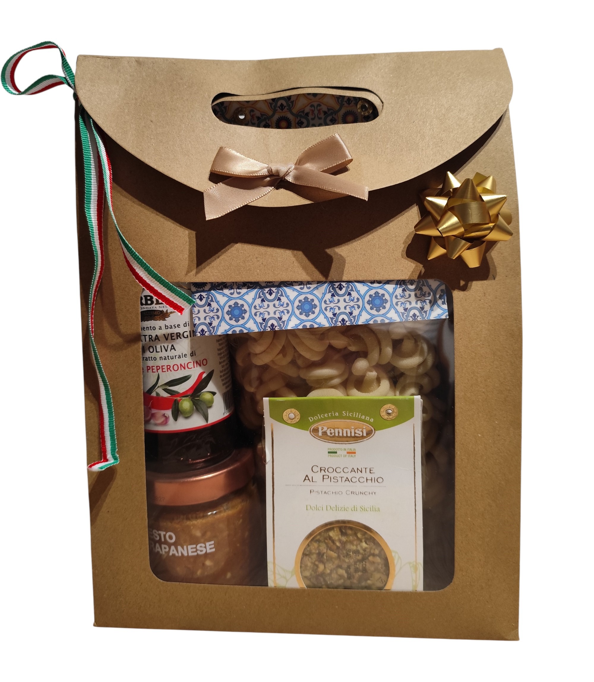 Coffret gourmand avec un assortiment de produits siciliens, sucré et salé