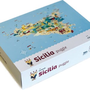 Boite de puzzle representant une carte de la sicile sous 400 pièces de chez cirnauti.