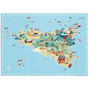 Carte de la Sicile, illustration de qualité de la marque cirnauti, dimensions 50cm x 70cm.