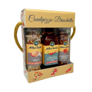 Coffret gourmand Antica Sicilia avec huile d'olive au piment, sel ail et piment et piment concassé