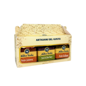 Coffret La Sicile à Table avec Pesto Catanese, Pesto Siciliano et crème d'olives noires de Sicile