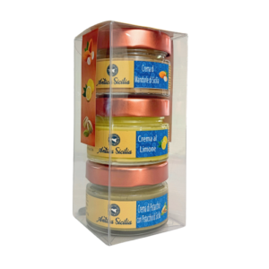 Coffret de trois crèmes siciliennes à la pistache, au citron et à l’amande de Sicile Antica Sicilia
