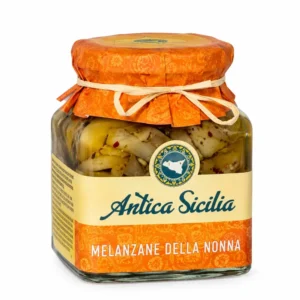 Filets d'aubergines à la sicilienne en pot de 280 g, spécialité traditionnelle de Sicile en Italie