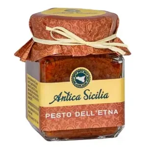 Pot de pesto de l'Etna artisanal aux tomates séchées, olives noires et huile d'olive extra vierge