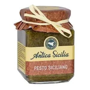 Pot de pesto sicilien artisanal à base de basilic frais, amandes siciliennes, pecorino et citron