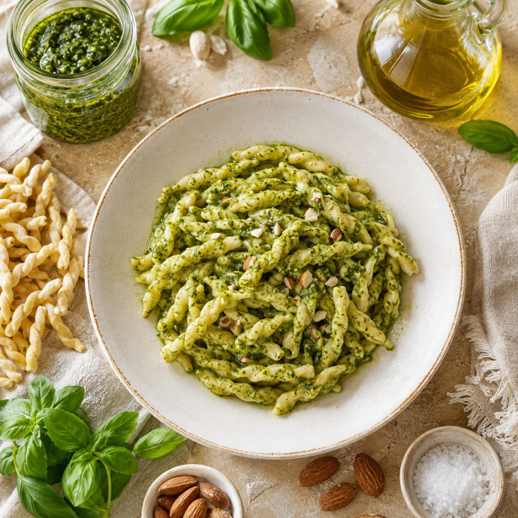 Recette du pesto sicilien avec busiate