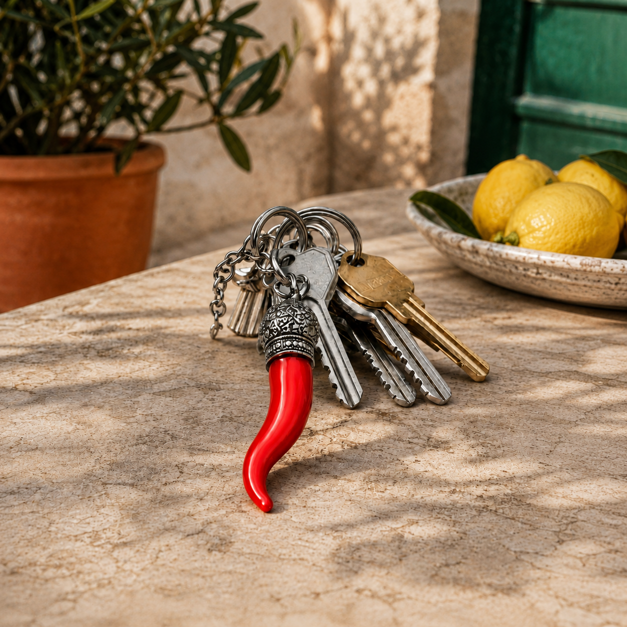 Porte-clés corno rouge italien, symbole porte-bonheur