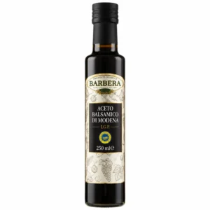 Bouteille de vinaigre balsamique de Modène IGP Barbera 250 ml sur fond blanc