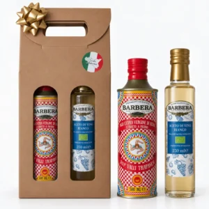 Coffret huile d'olive et vinaigre blanc Barbera avec huile DOP de Sicile 500 ml et vinaigre BIO 250 ml
